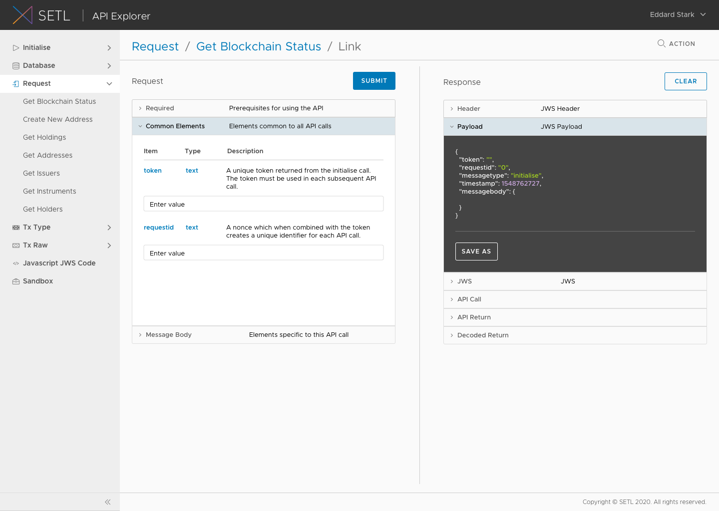 SETL API Explorer - Request